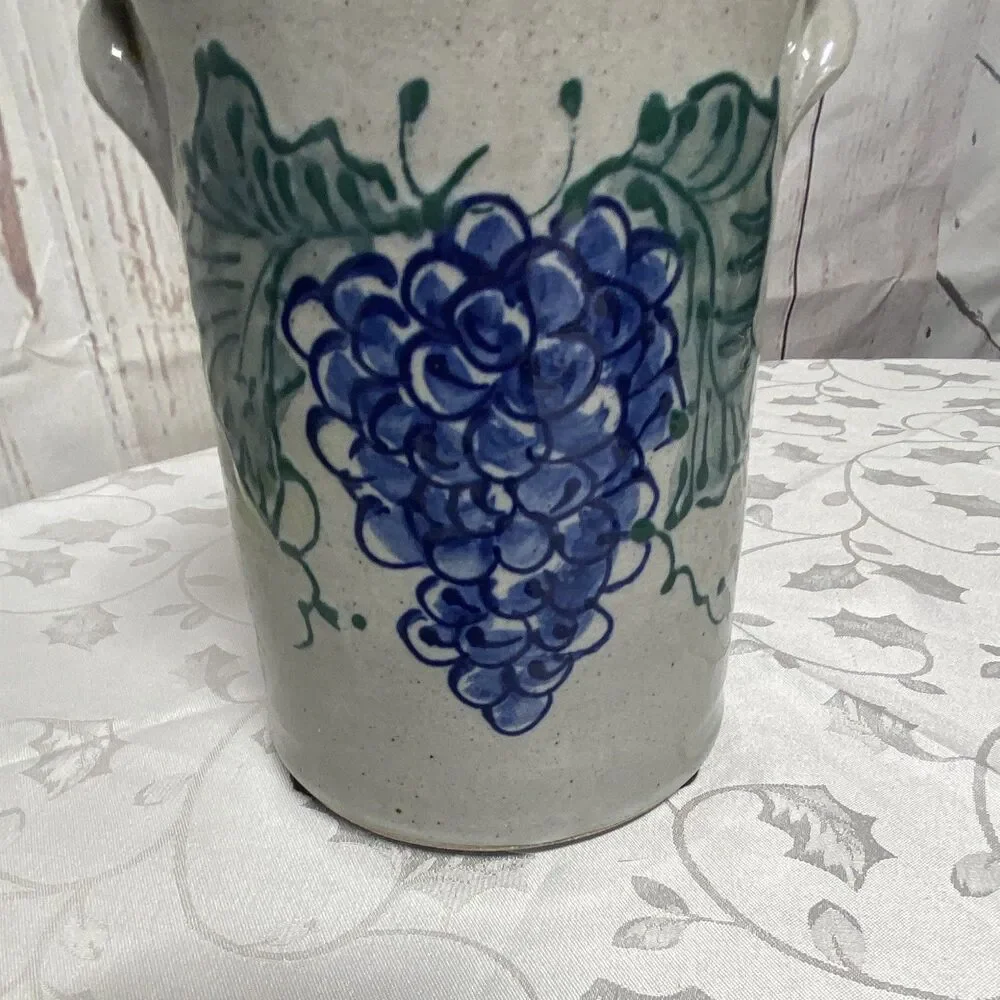 Vintage West Germany Stoneware Crock – Grape & Leaf Design – 9” – Western Stonew